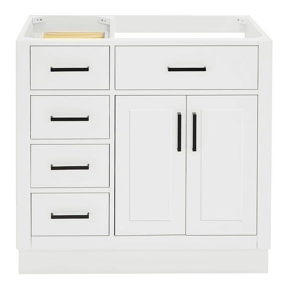 Ariel Hepburn 36 In. Right Offset Single Sink Base Cabinet In White