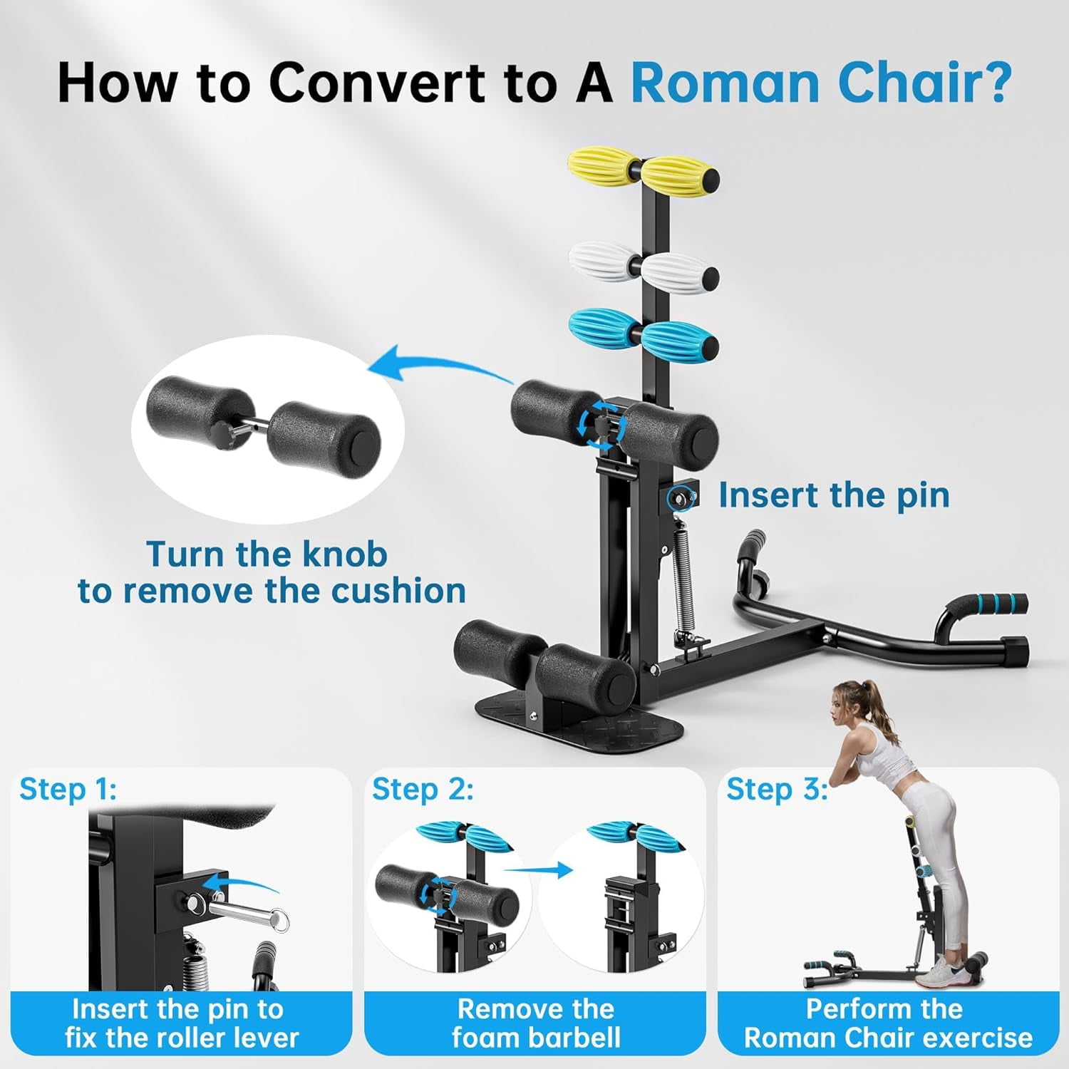 Deep Squat Machine with Roman Chair Function Adjustable Glutes Trainer for Home Gym Core Abs Low Impact Lower Body Workouts