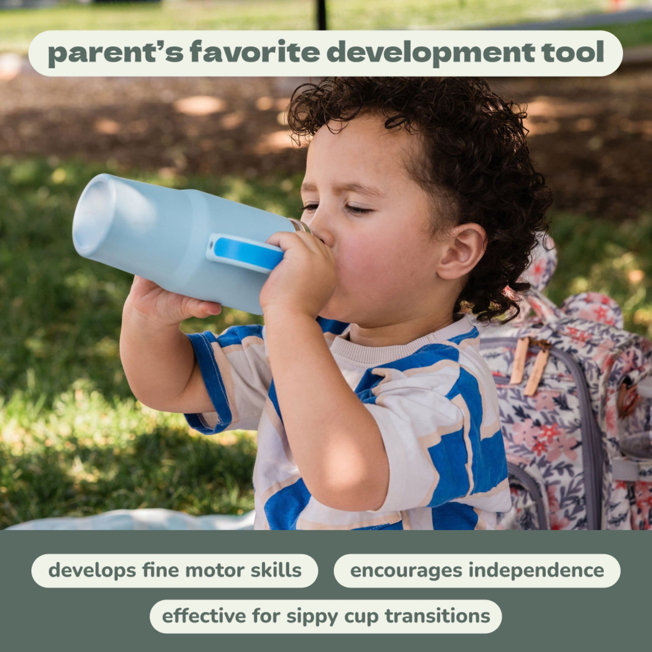 YAYA My First Travel Tumbler for Preschool & Kids 3+, Insulated Stainless Steel Tumbler with Reusable Silicone Straw & Spill-Proof Lid, Cup Holder Compatible, BPA-Free, 12oz, Trees