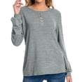 thumbnail image 2 of Womens Oversized Tshirt Women's Fashion Casual Round Neck With Button Long Sleeve Solid Color Shu Top, 2 of 6