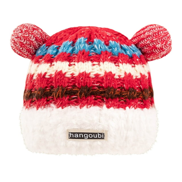 Chapeau d'Ours Tricoté Chaud d'Hiver pour Femmes Rouge Design Décontracté Unisexe Usage Extérieur Matériau Polyester Doux Taille Unique en Rouge Vif