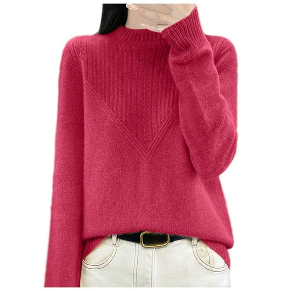 EDFBUYKRS Female Sweaters Women's Turtleneck Oversized Sweaters Batwing Long Sleeve Pullover Loose Knit Fall Sweater M