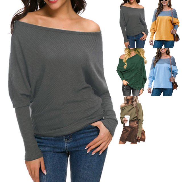 Tops De Manga Larga Para Mujer, Sudaderas Con Hombros Descubiertos, Cómodas, Informales, Versátiles Para Citas Para El Trabajo Para Dama ANGGREK Cocina, Decoración y Otros