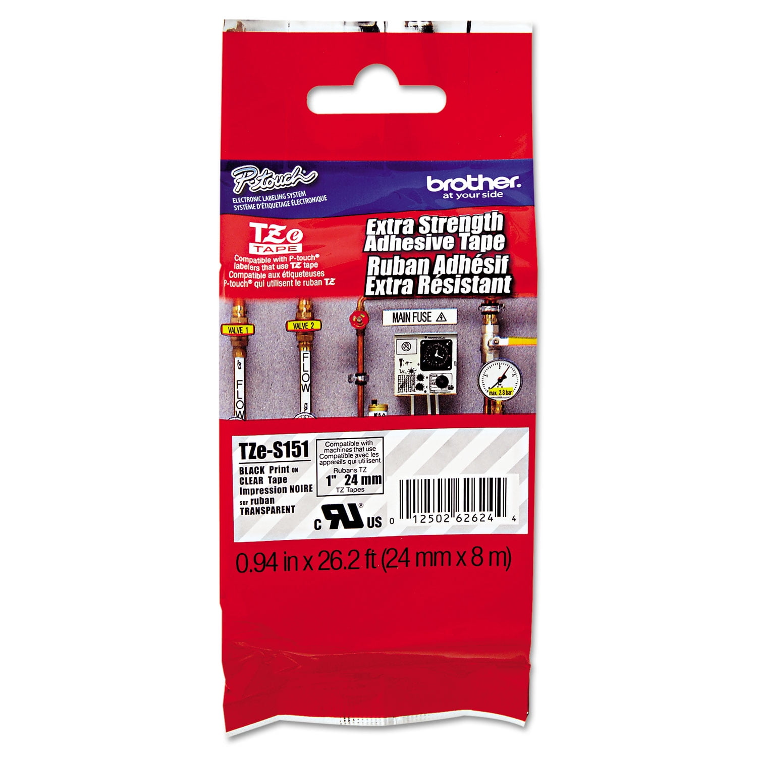 Brother Genuine P-touch TZE-S151 Tape, 1" (0.94") Extra-Strength Adhesive Laminated Label Maker Tape, Black on Clear, 0.94 in. x 26.2 ft. (24mm x 8M), TZES151