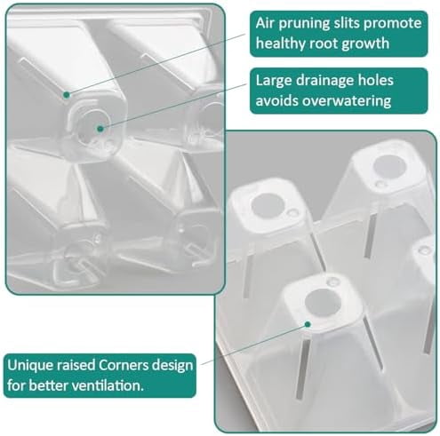 RibRave 40 Pack Reusable 4-Cell Seed Starter Trays with Large Drainage Holes - Clear Transparent Trays for Root Growth Monitoring, Avoids Overwatering, Easy Transplant, Fits Standard 1020 Trays