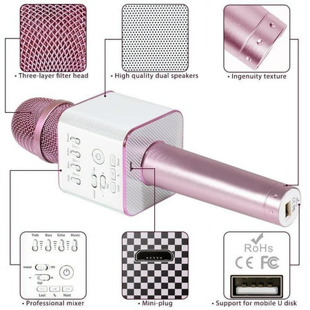 Q9 Super Bass Microp hone For Karaoke W ireless B luetooth Mobile p hone Handheld KTV Singing W ireless Microp hone For Singing Speaker For IOS / Android