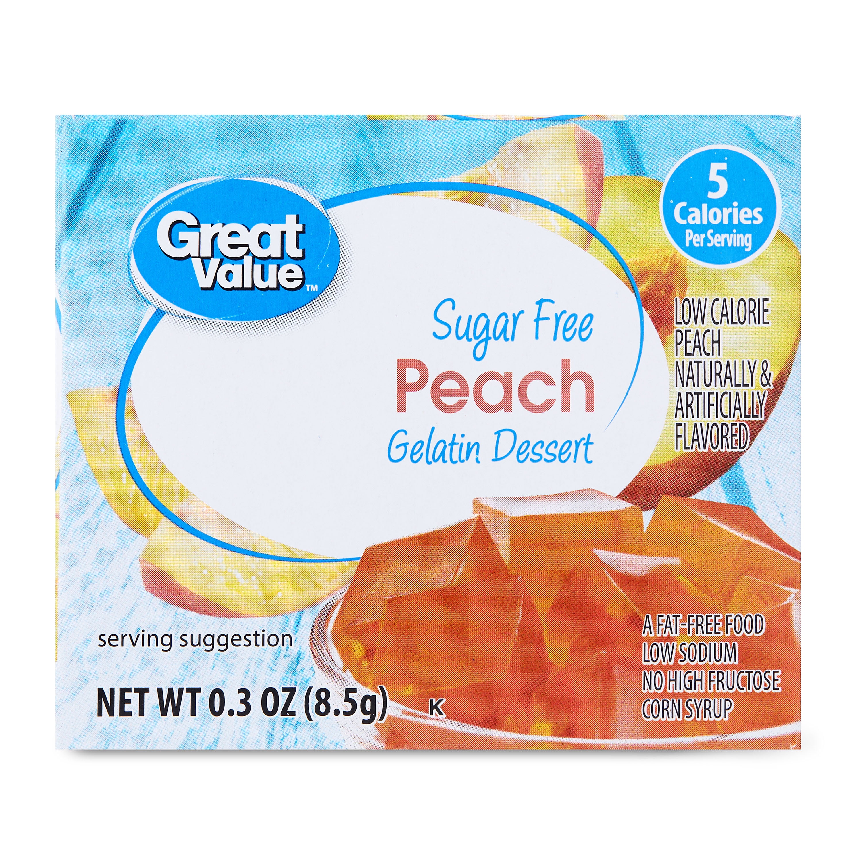 (6 pack) Great Value Sugar Free Peach Gelatin Dessert, 0.3 oz