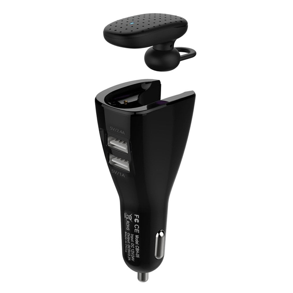 Car Charger, Bluetooth Headset with Dual USB Port Car Charger with Mic