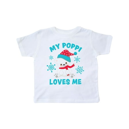 

Inktastic Polar Bear My Poppi Loves Me in Santa Hat with Snowflakes Gift Toddler Boy or Toddler Girl T-Shirt