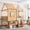Natural, variant on Harper & Bright Designs Full Size Loft Bed with Storage Shelves, House Loft Bed Frame with Roof and Window, Solid Wood Bed Frame with Stairs for Boys Girls, Natural