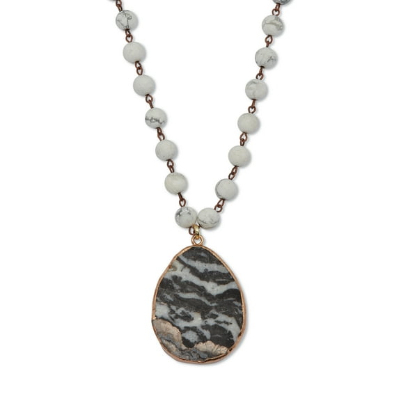 Genuine Grey Agate and Howlite Goldtone Pendant Necklace 34-inch