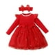 thumbnail image 1 of Odeerbi Niñas Ruffle Manga Larga Bordado Tul Vestido Rib Knit Bow Princess Vestidos Primavera Otoño Navidad Vestido Encaje, 1 of 9