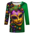 thumbnail image 5 of Feancey Womens 3/4 Length Sleeve Tee Shirts Mardi Gras Tops for Women Trendy Mask Print New Orleans Tshirt Breathable Casual Round Neck Parade Blouse Multicolor XXL, 5 of 6