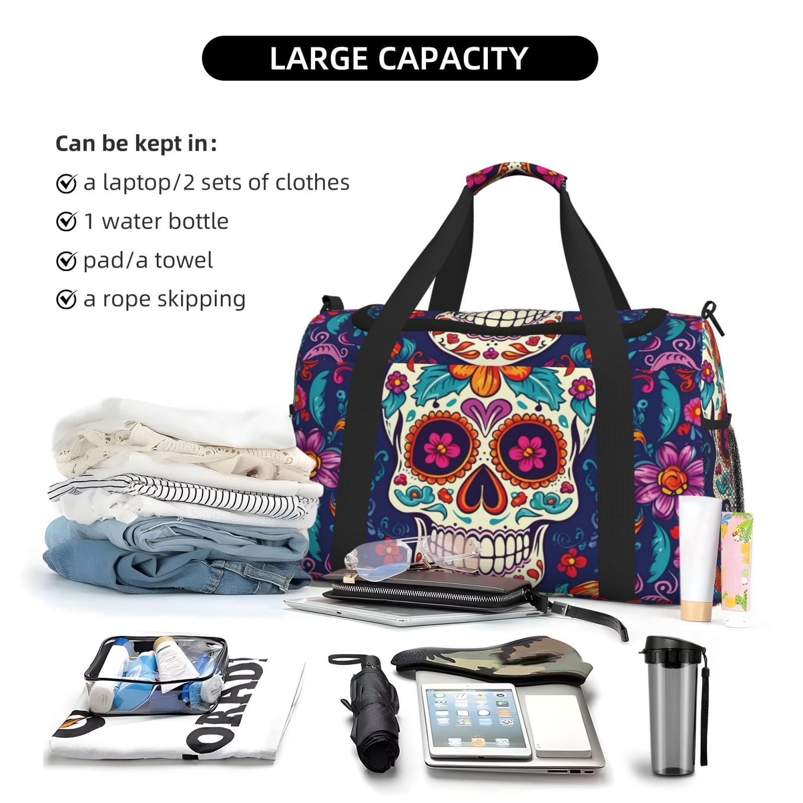 Fuzoiu Dead Day Party Print Travel Duffle Bag,Carry On Tote Bags,Duffel Bag,Sport Gym Bag, Hospital Bag for Labor and Delivery, Overnight Bag,Luggage Bag
