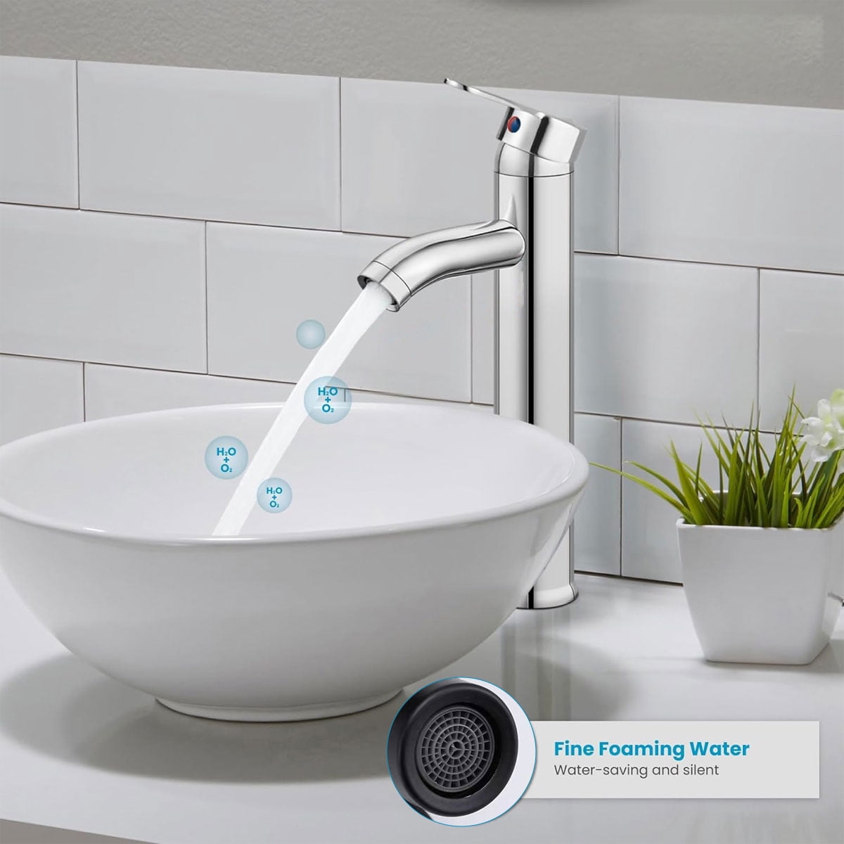Bathroom Faucet Single Handle Vessel Sink Faucet One Hole Bowl Basin Mixer with Water Supply Lines - silver