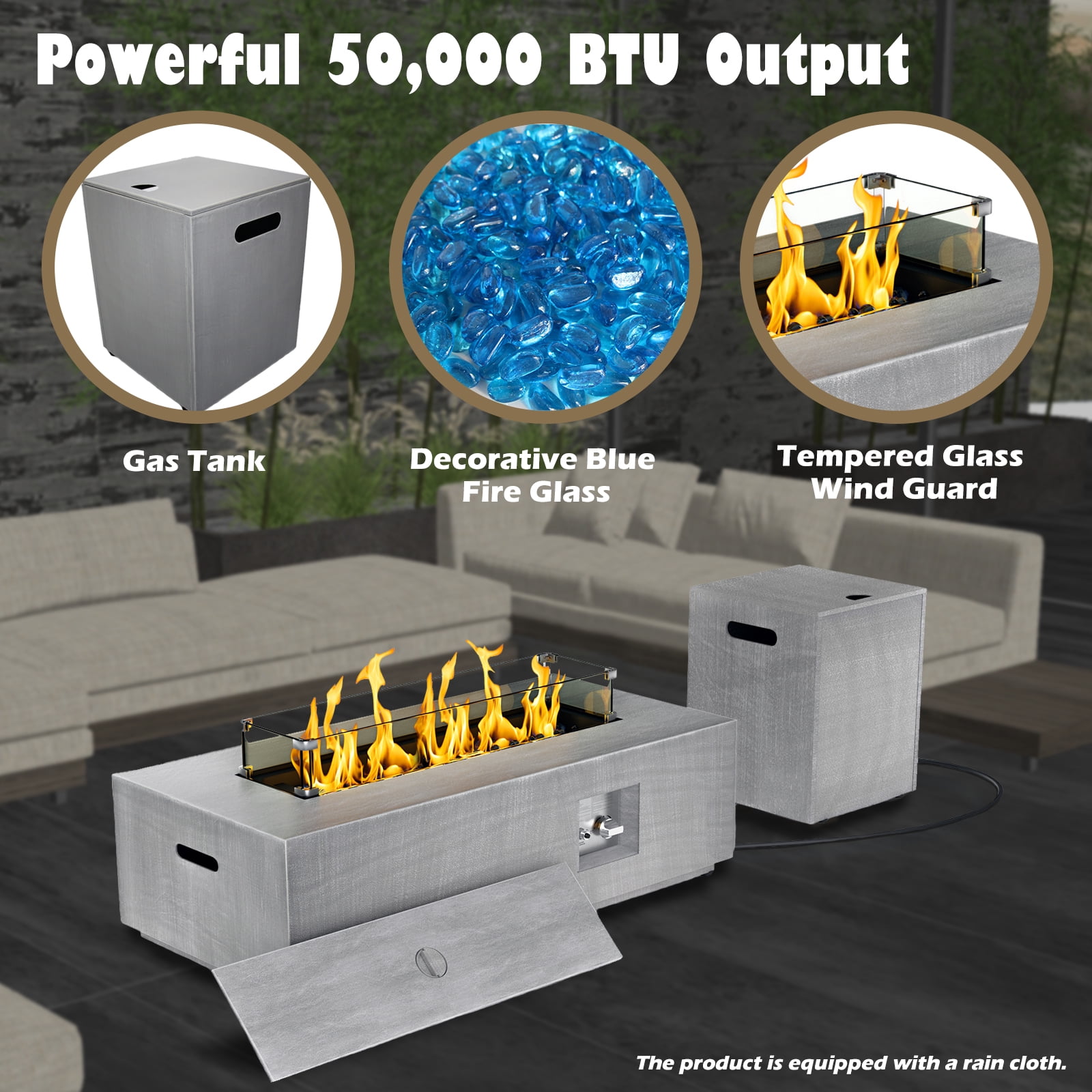 ConToose Outdoor Propane Fire Pit – Bottom RGB Light Strip, Pulse Ignition, CSA-Certified & All-Weather Kit Included