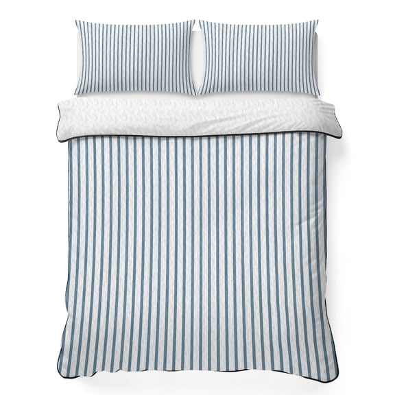 Twin XL Quilt Bedding Set Light Blue White Pinstriped Lightweight Summer Quilted Coverlet for Hot Sleepers, Classic Geometric Striped Breathable Soft Blanket with 2 Pillow Shams for All Season