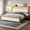 Teak, variant on EnHomee Solid Wood Bed Frame King Size Upholstered Bed Frame with Storage Headboard & Charge Station & LED Light,Natural