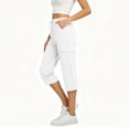 thumbnail image 7 of Lenpel Hiking Cargo Capri Pants for Women Tapered Drawstring Elastic Waist Cropped Trousers Lightweight Solid Color Capris with Pockets, 7 of 7