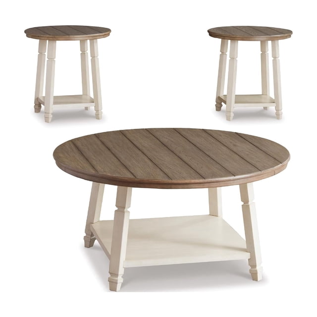 Bowery Hill Modern 3 Piece Coffee Table Set in White and Oak