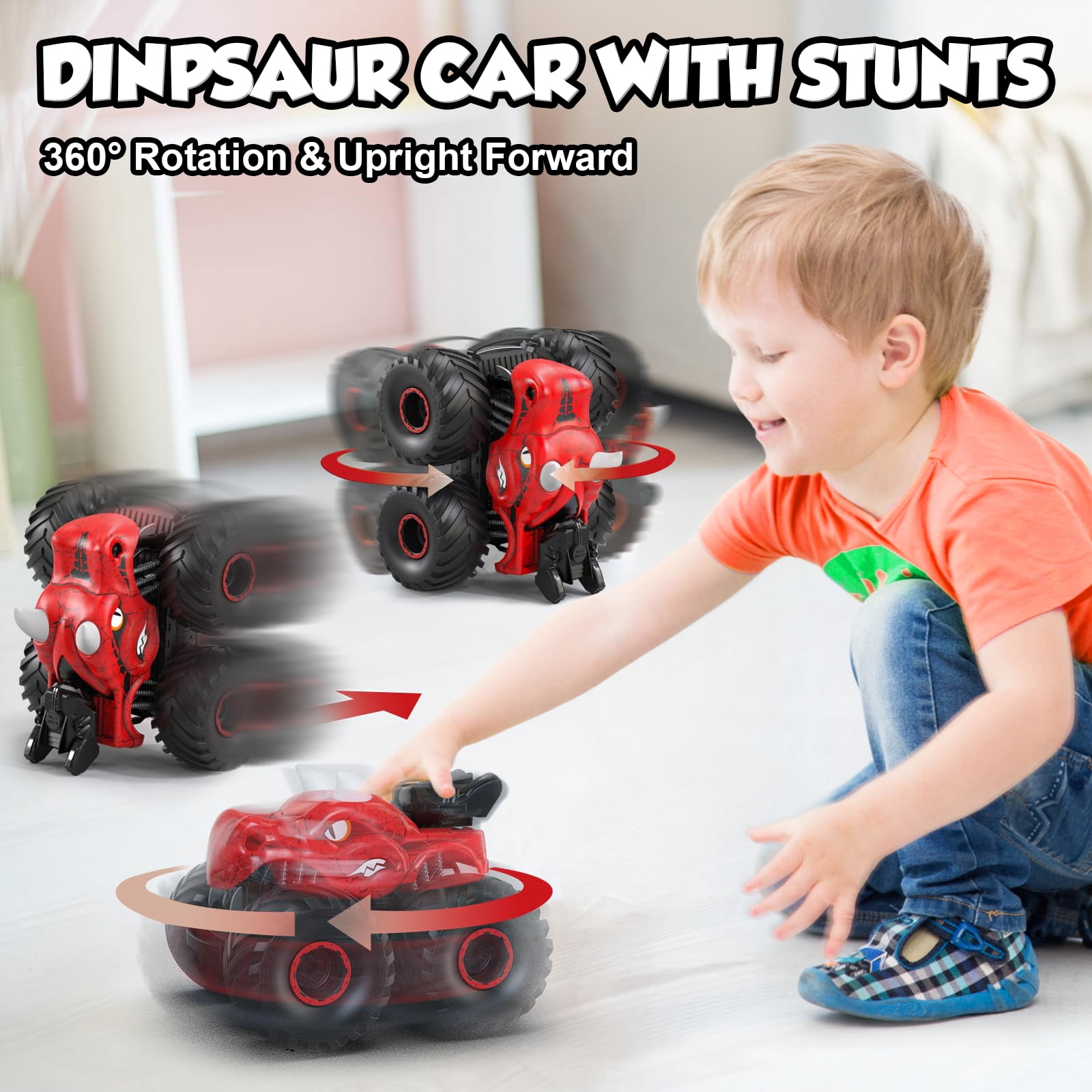 Huge Wave Remote Control Dinosaur Car, 2.4GHz RC Monster Trucks for Boys with Spray, Light & Sound, All Terrain RC Cars with 2 Batteries,Birthday Gifts Dinosaur Toys for Boys 3-6 Years,Red