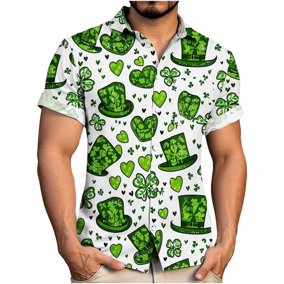 Blczomt Green Casual Shirts for Men St.Patrick's Day Big and Tall Tee Shirts Big & Tall Short Sleeve Clover Graphic Mens Clothes