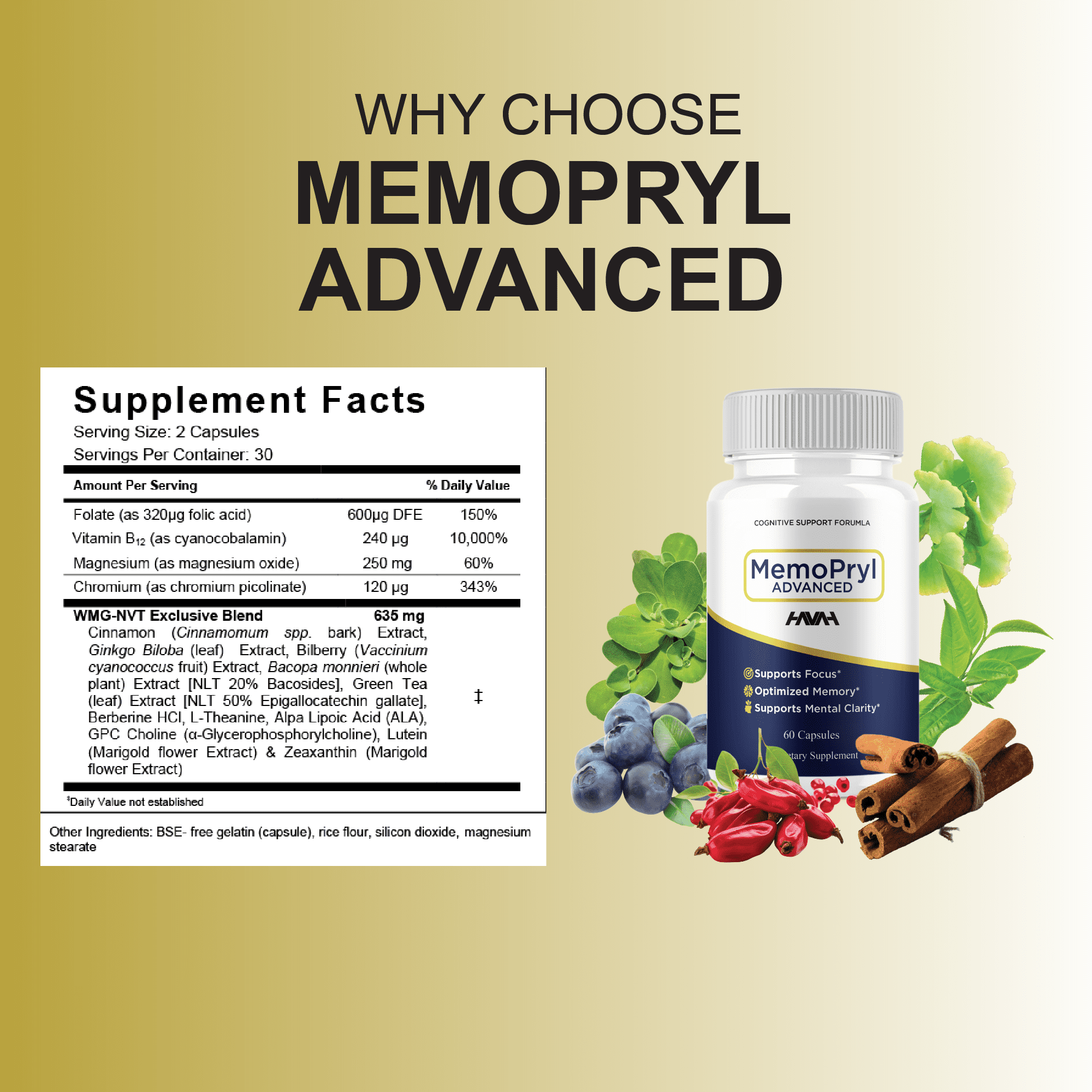 (2 Pack) Memopryl Advanced Brain Health Capsules, Memo Pryl Daily Nootropic Support (120 Capsules)