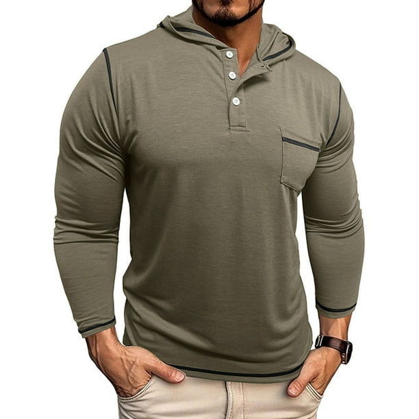 pstuiky manga larga para hombre, Camisa básica de manga larga con cuello redondo y transpirable de color sólido a la moda informal para hombre camisetas de hombre l
