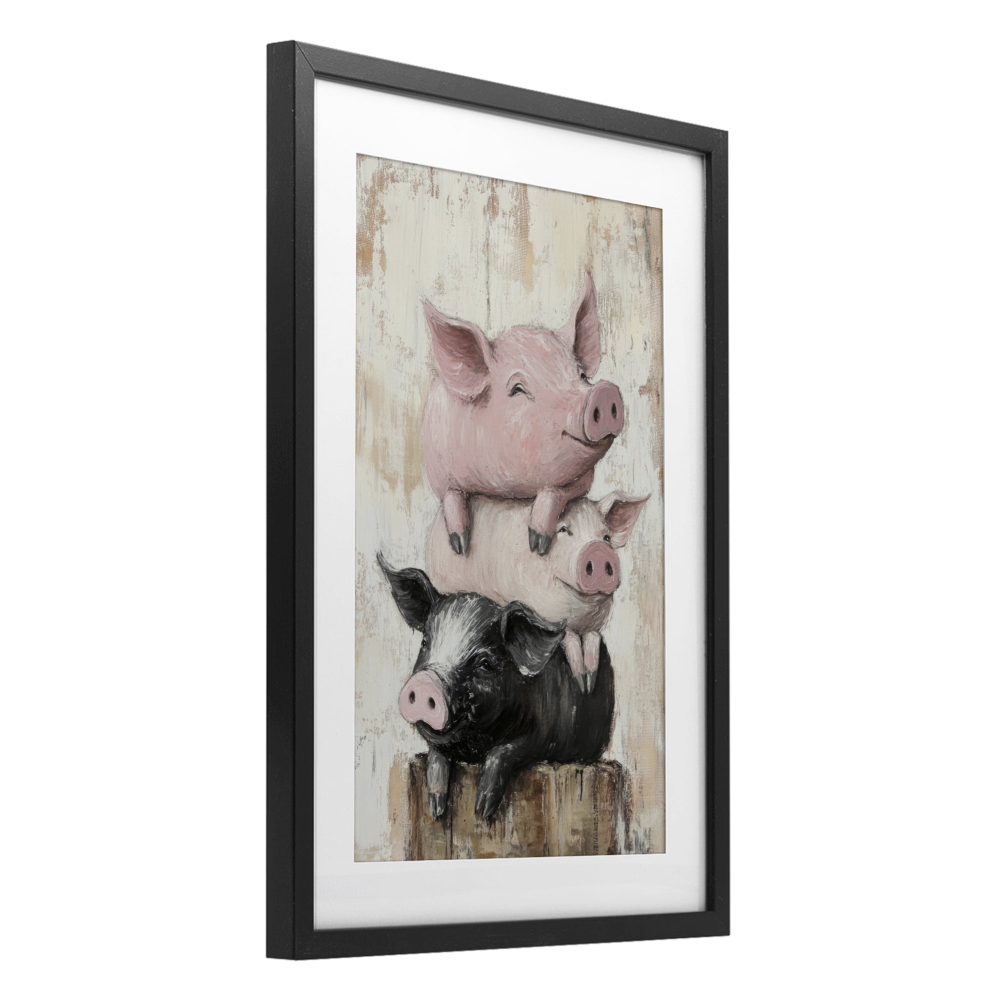 Stupell Industries Pig & Piglet Pile Black Framed Print Under Glass, design by Tina LeCour