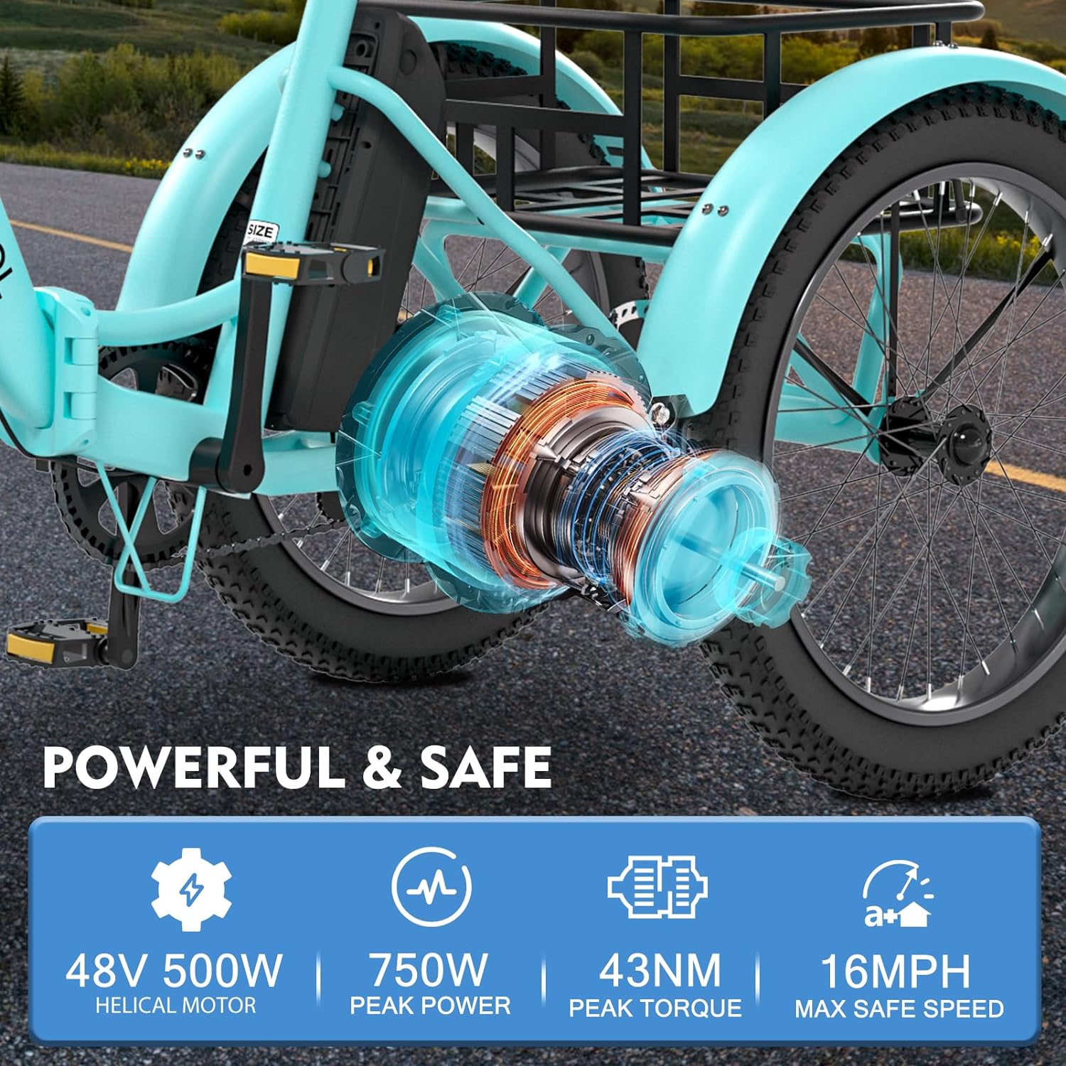 Mooncool 20" x 4" Fat Tire Electric Tricycle for Adults, Electric Trike with Front & Rear Basket, Peak 1100w Motor 48V Removable Battery, 3 Wheel Electric Bicycle for Men Women Senior