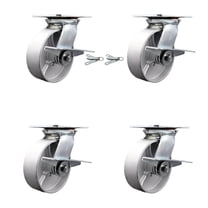 6 Inch Semi Steel Caster Set with Roller Bearing 4 Brake and 2 Swivel Lock SCC
