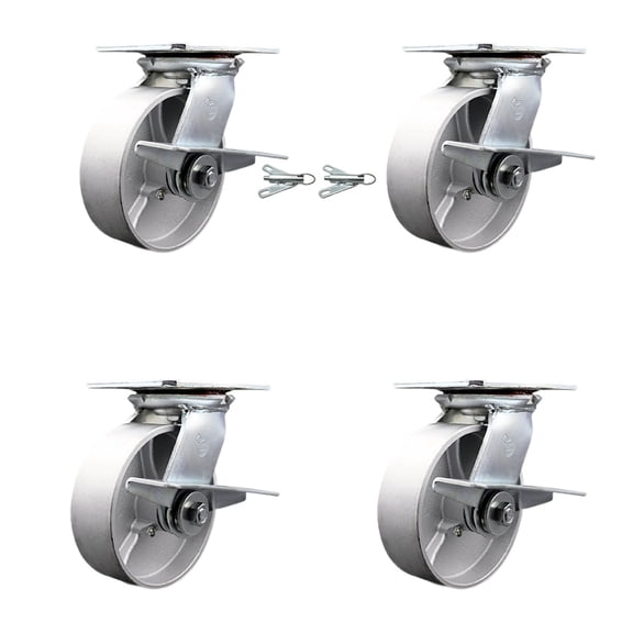 6 Inch Semi Steel Caster Set with Roller Bearing 4 Brake and 2 Swivel Lock SCC