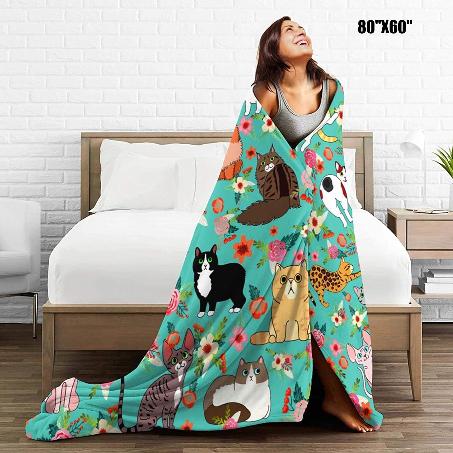 Cute Cat Blanket Kawaii Flannel Throw Blanket for Cat Lovers Kids Adults Gifts All Season 80"x60"