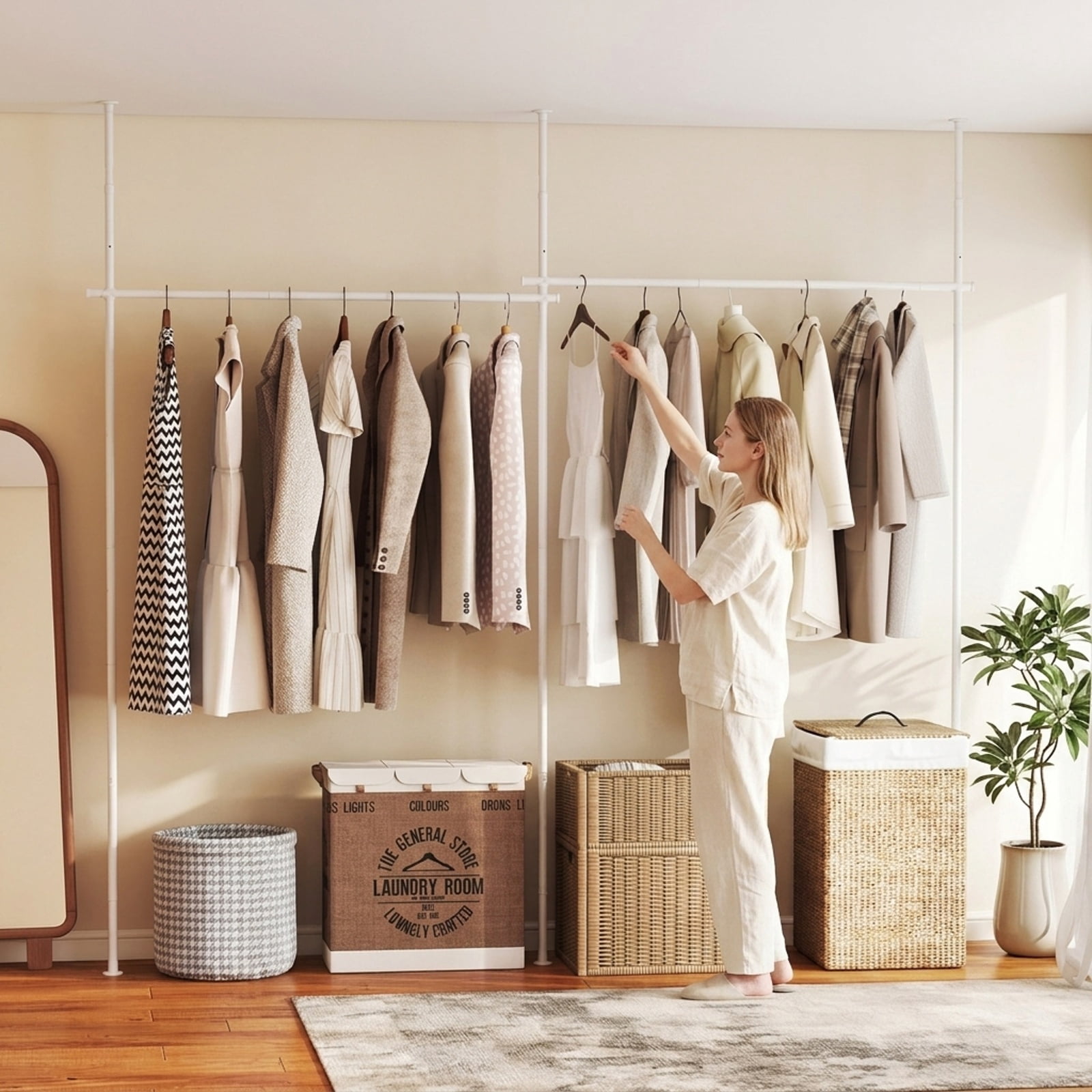 Vebreda Room Divider Curtain Rod with Adjustable Floor to Ceiling Tension Rod, NOTE, Drill-Free Setup, Flexible Sizing, Heavy-Duty Support