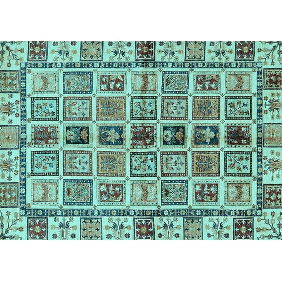 Ahgly Company Indoor Rectangle Oriental Light Blue Modern Area Rugs, 7' x 9'