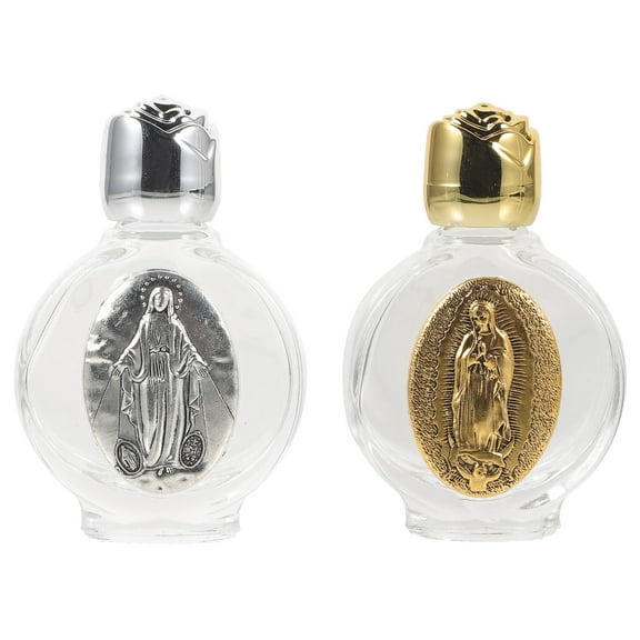 2pcs Embossed Glass Holy Water Bottles Portable Pocket Size