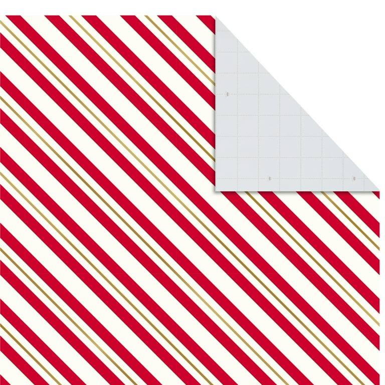 Hallmark Flat Christmas Wrapping Paper Sheets with Cutlines on Reverse and Gift Tag Seals 12 Folded Sheets 16 Gift Tag Stickers Red White and Gold
