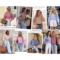 thumbnail image 5 of PRETTYGARDEN Women Fall Plaid Long Puff Sleeve Shirts V Neck Casual Blouses Gingham Button Down Oversized, Pleated Drop Shoulder Cotton Tops, Dressy Casual, Work Vacation Travel, Fall Outfits Trendy, 5 of 8