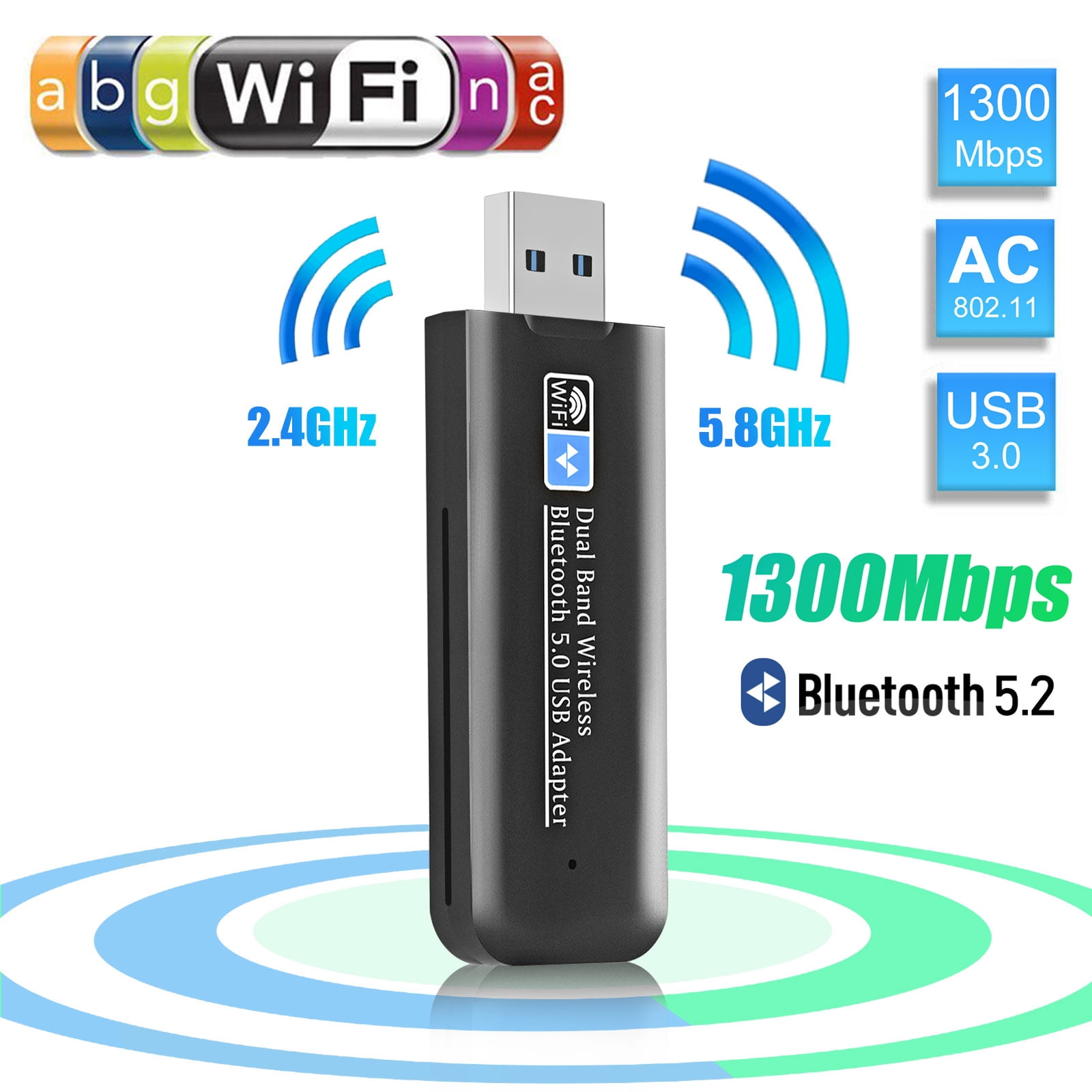 Usb Wifi Adapter For Desktop Pc Ac1300mbps Bluetooth 5 0 Usb 3 0 Wifi Dual Band Network Adapter With 2 4ghz 5ghz Dual 5dbi High Gain Antenna For Windows 10 8 1 8 7 Xp Linux Mac Os 10 9 10 15 Walmart Com
