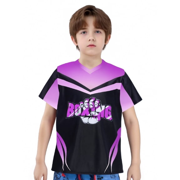 Haitryli Kids Girls Boys Short Sleeve Boxing Shirt Letter Printed Kickboxing Muay Thai Tees Jogging Pullover Tops Purple 14