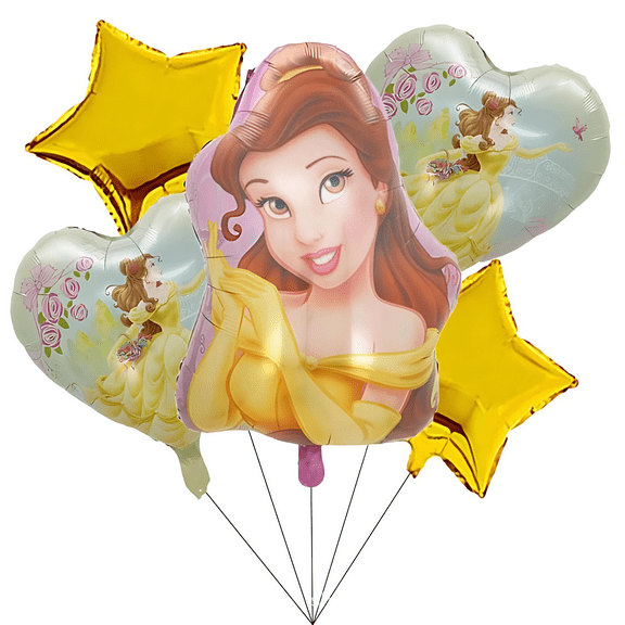 5 Pcs Belle Princess Aluminum Foil Balloons Set for Birthday Decoration Theme Celebration