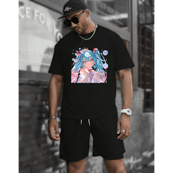 A Hatsune Miku Colorful Clouds A Cute Kawaii Vocaloid Graphic Unisex T-shirt, for men & women, up to size 5XL