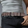 thumbnail image 6 of fenteer Double Grommet Belt Double Prong Buckle Womens Waist Belt for Club Party Men Brown, 6 of 8