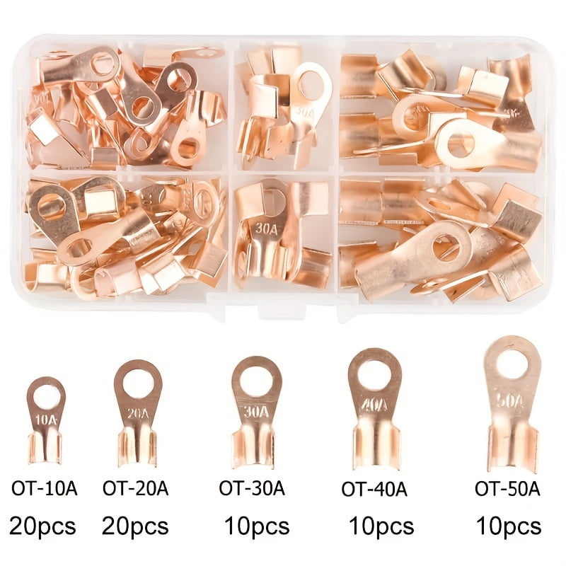 70-piece copper clevis crimp terminal set - 5 models, OT connectors for cable and wire crimping
