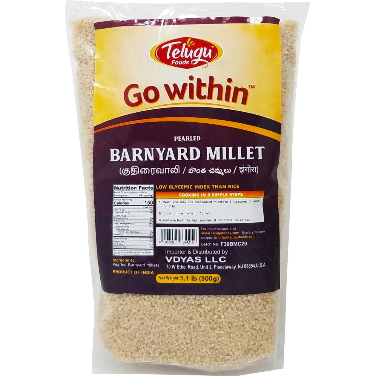 Telugu Barnyard Millet 500 Gm (1.1 Lb)