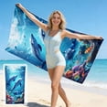 thumbnail image 2 of AZXY Dolphin Coral Reef Print Beach Towel, Oversized Microfiber Quick Dry Sand Free Absorbent Bath Towel for Adults, Ocean Themed Beach Blanket for Pool, Travel, Gym, Camping, 66.93x29.53 Inch, 2 of 7