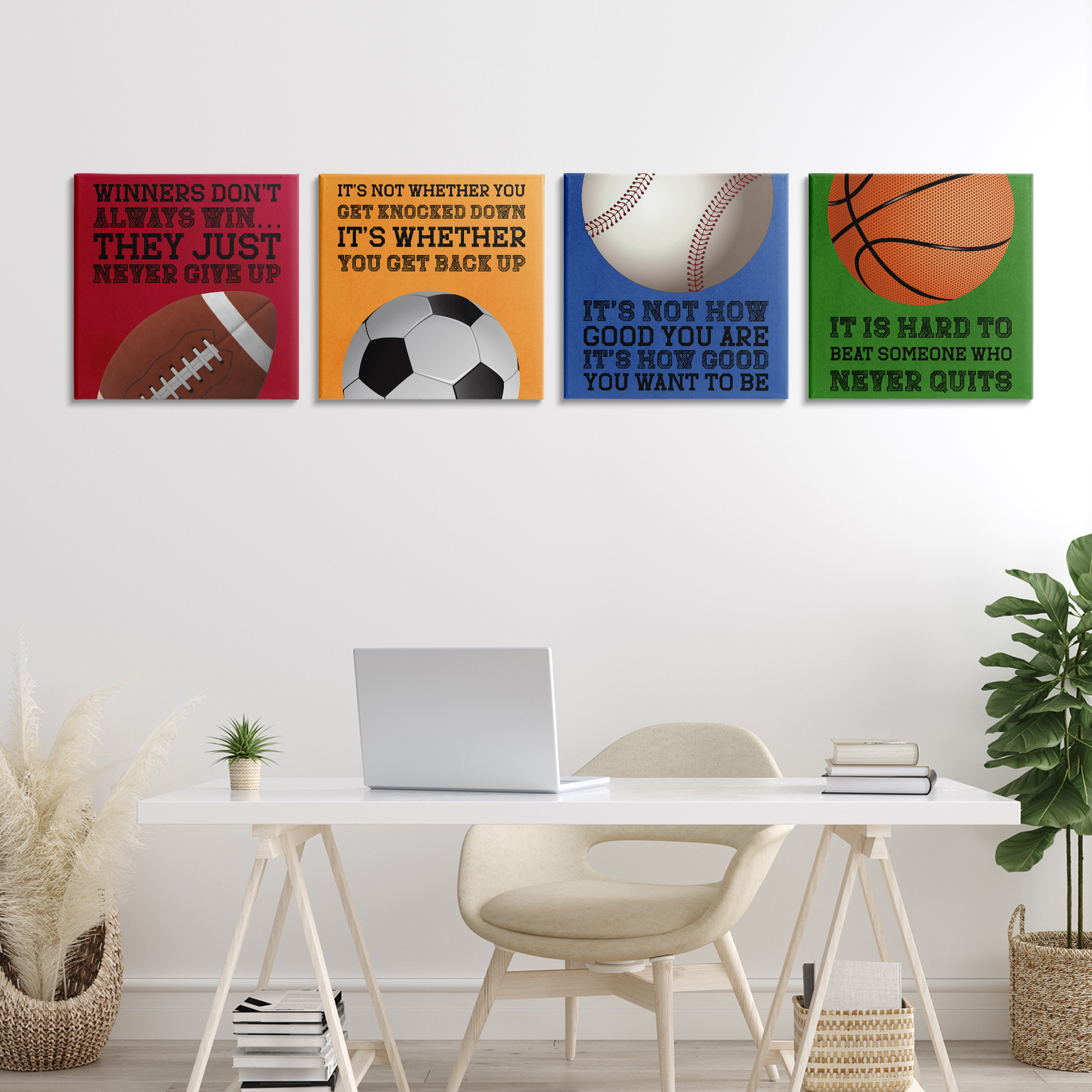 Motivational Sports Determination 4 Piece Canvas Wall Art Set, design by Marcus Prime