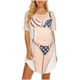 thumbnail image 2 of Pounoo Maillots de Bain pour Femmes, Manches Courtes Imprimées, Coupe Décontractée, T-Shirts Légers et Confortables, Style Décontracté de Rue, Cadeau d'Été, 2 of 4