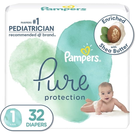 Diapers Newborn/Size 1 (8-14 lb), 32 Count - Pampers Pure ProtectionDisposable Baby Diapers, Hypoallergenic and Unscented Protection, JumboPack (Packaging May Vary)