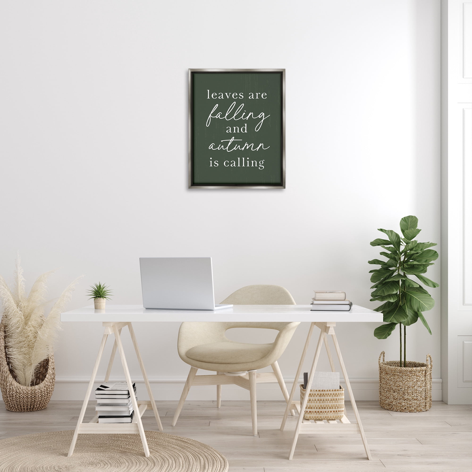 Stupell Industries Leaves Are Falling Holiday Painting Gray Floater Framed Canvas Art Print Wall Art, 25 x 31